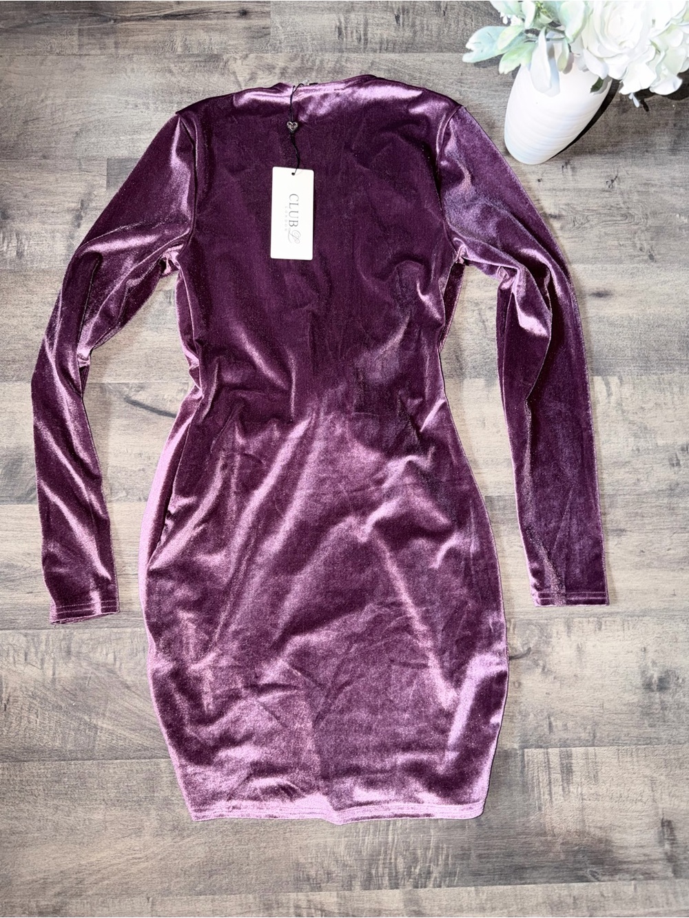 NWT Club L London Purple Velvet Twist-Front Long Sleeve Mini Dress - Picture 5 of 9